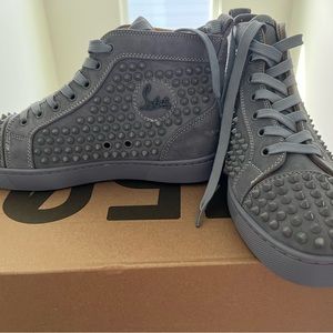 Christian Louboutin Gray Studded High-Top Sneakers LIKE NEW